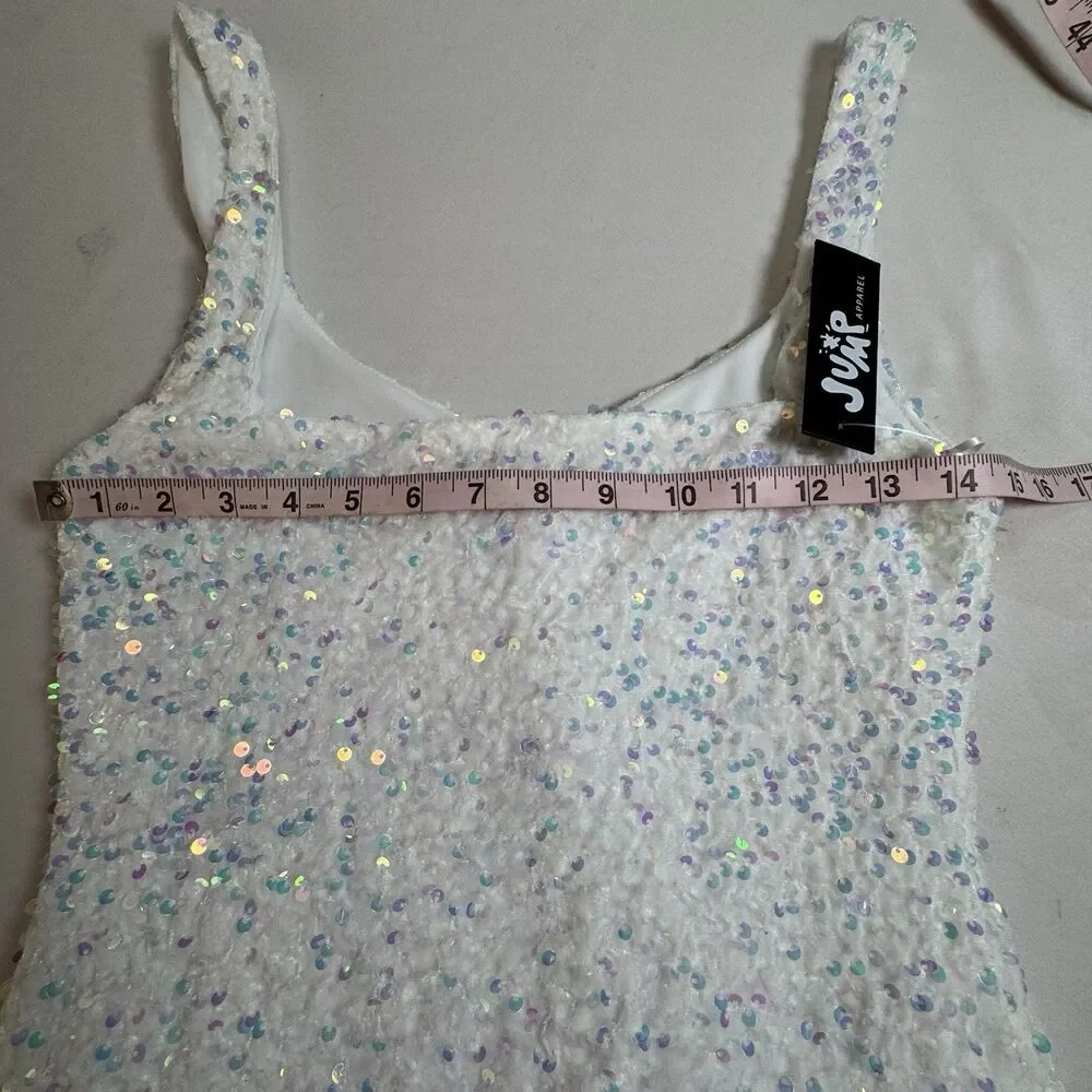 NWT Jump Apparel White Sequin Mini Dress Medium Iridescent Party Prom Dance